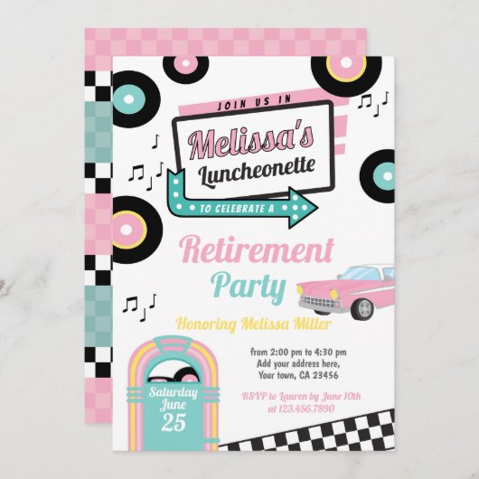 Retro Luncheonette Diner Uitnodiging (Voorkant / Achterkant)