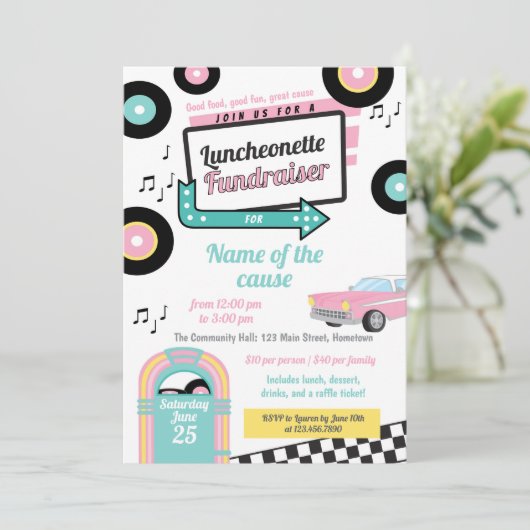 Retro Luncheonette Fundraiser Kaart (Staand voorkant)