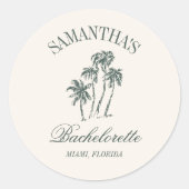 Retro Luxe Beach Bachelorette Logo Palmbomen Ronde Sticker (Voorkant)