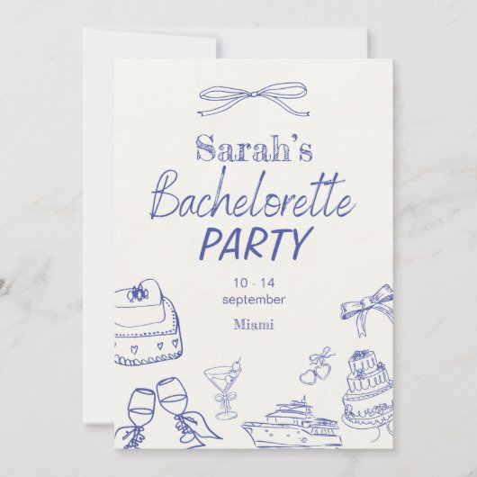 Retro Luxe Beach | Bewerkbare Bachelorette Kaart (Voorkant)