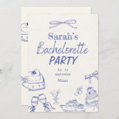Retro Luxe Beach | Bewerkbare Bachelorette Kaart (Voorkant / Achterkant)