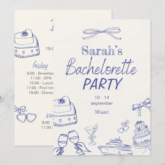 Retro Luxe Beach | Bewerkbare Bachelorette Kaart (Voorkant / Achterkant)