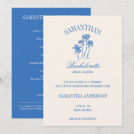 Retro Luxe Blauw Strand Bachelorette Logo Meisjes  Kaart