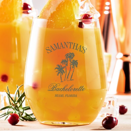 Retro Luxe Strand Bachelorette Logo Meisjes Trip Wijnglas Zonder Voet