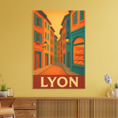 Retro Lyon Frankrijk Reizen: Mid-Century Modern Canvas Afdruk (Insitu (Woonkamer))