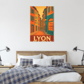 Retro Lyon Frankrijk Reizen: Mid-Century Modern Canvas Afdruk (Insitu (Slaapkamer))