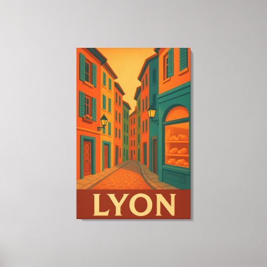 Retro Lyon Frankrijk Reizen: Mid-Century Modern Canvas Afdruk (Voorkant)