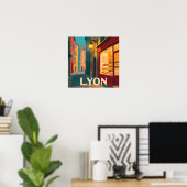 Retro Lyon: Frans stadsgezicht Poster (Thuiskantoor)