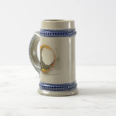 Retro maan Dode Brandende Schedel in Vuur Bierpul (Voorkant links)