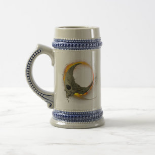 Retro maan Dode Brandende Schedel in Vuur Bierpul