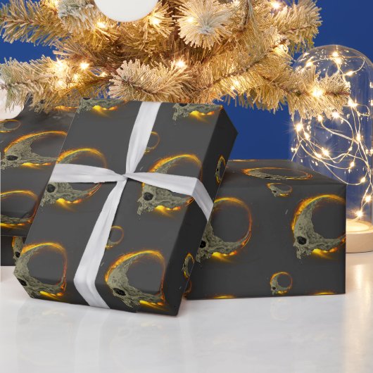 Retro maan Dode Brandende Schedel in Vuur Cadeaupapier (Feestdagen)