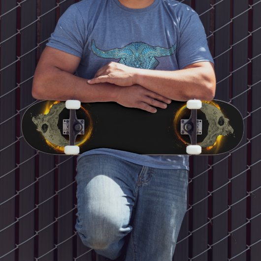 Retro maan Dode Brandende Schedel in Vuur Persoonlijk Skateboard (Buiten 3)