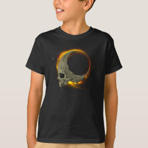 Retro maan Dode Brandende Schedel in Vuur T-shirt