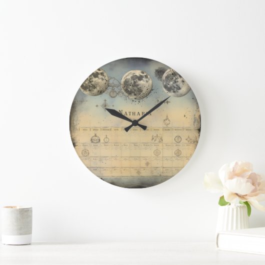 Retro Maan Fase Almanak - Nostalgische Celestial E Grote Klok (Huis)