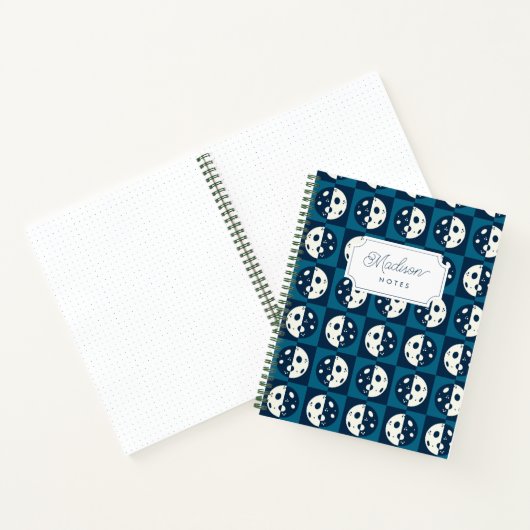 Retro Maanfasen Checker Vierkant Blauw Notitieboek (Binnen)
