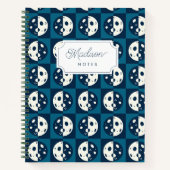 Retro Maanfasen Checker Vierkant Blauw Notitieboek (Voorkant)