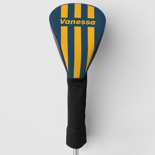 Retro Maanlicht Getijde Drie Pin Strepen met Naam Golfheadcover (Voorkant)