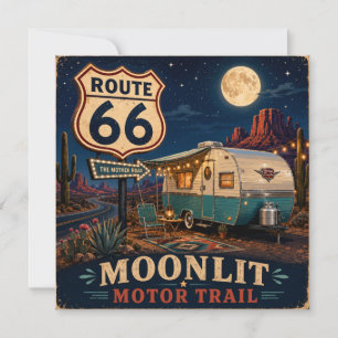 Retro maanverlichte camper woestijn snelweg briefp