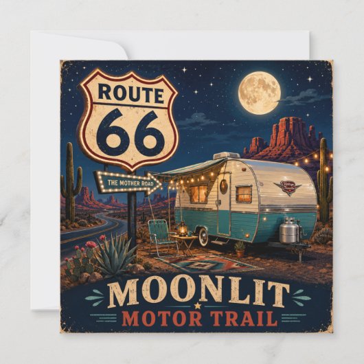 Retro maanverlichte camper woestijn snelweg briefp (Voorkant)