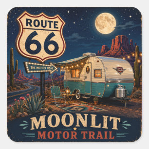 Retro Maanverlichte Camper Woestijn Snelweg Decal Vierkante Sticker