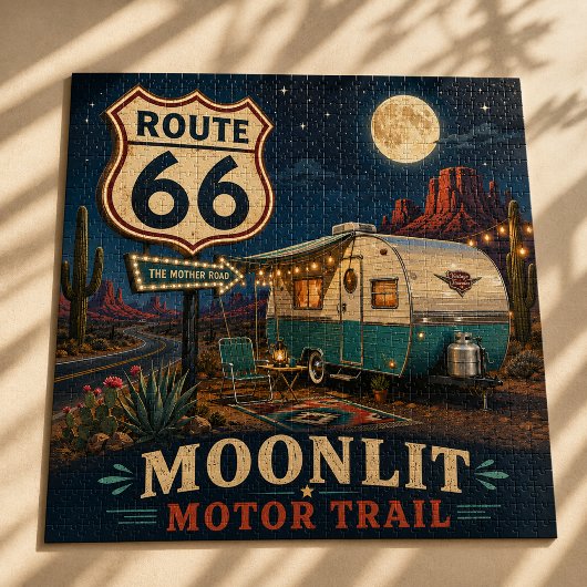 Retro Maanverlichte Camper Woestijn Snelweg Hobby Legpuzzel