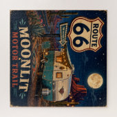 Retro Maanverlichte Camper Woestijn Snelweg Hobby Legpuzzel (Horizontaal)