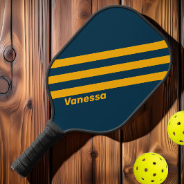 Retro Maanverlichte Getijde Drie Strepen met Naam Pickleball Paddle