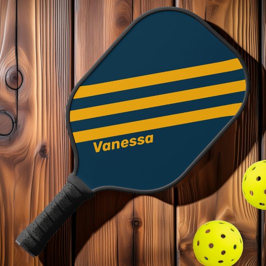 Retro Maanverlichte Getijde Drie Strepen met Naam Pickleball Paddle