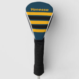 Retro maanverlichte getijde over strepen met naam golfheadcover