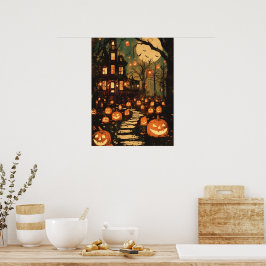 Retro Maanverlichte Spookhuis Pad Poster