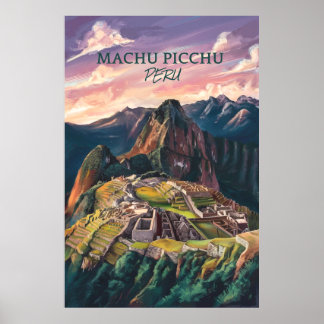 Retro Machu Picchu Peru V-01 Poster