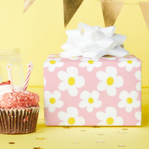 Retro Madelief Bloem en Perzik Cadeaupapier