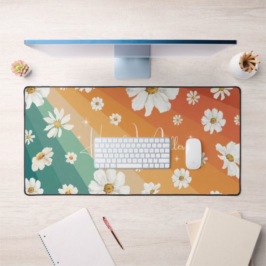 Retro Madelief Bloem Regenboog Monogram Bureaumat (Kantoor 1)