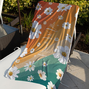 Retro Madelief Bloem Regenboog Monogram Strandlaken