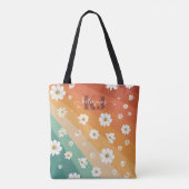 Retro Madelief Bloem Regenboog Monogram Tote Bag (Achterkant)