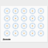 Retro madelief boho blauw ronde sticker (Vel)