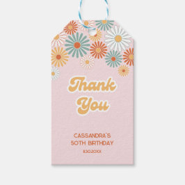Retro Madelief Boho Groovy Bloemige Verjaardag Cadeaulabel