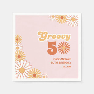 Retro Madelief Boho Oranje Roze 50ste Verjaardag Servet