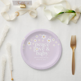 Retro Madelief boho Vrede Liefde Baby Shower lila Papieren Bordje