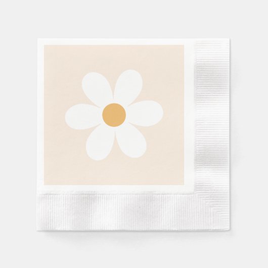 Retro madelief crèmekleurige boho servetten (Voorkant)