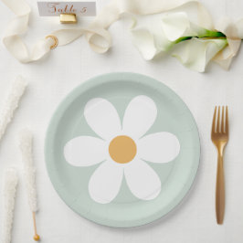 Retro madelief groene boho papieren borden bordje