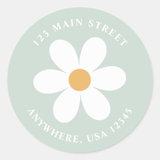Retro madelief groene boho retouradres sticker (Voorkant)