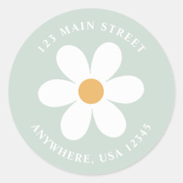 Retro madelief groene boho retouradres sticker