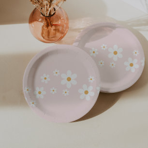 Retro Madelief Licht Roze Bloemen Papieren Bordje