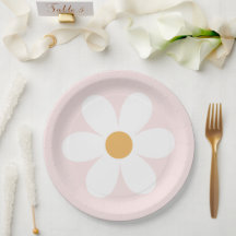 Retro madelief lichtroze boho papieren borden