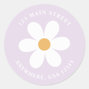 Retro madelief lila boho retouradres sticker