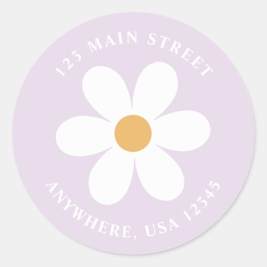 Retro madelief lila boho retouradres sticker (Voorkant)