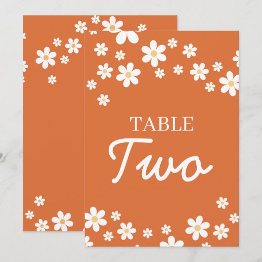 Retro Madelief Oranje Bruiloft Tafel Nummers Kaart (Voorkant / Achterkant)