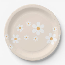 Retro Madelief roomkleurig bloemen papieren borden Bordje