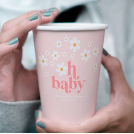 Retro Madelief Roze Baby Shower Papieren Bekers